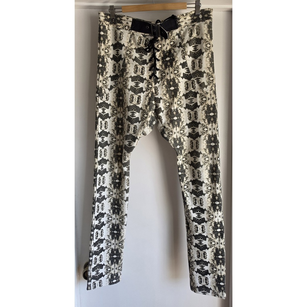 One Teaspoon Pants Size L Black White Abstract Straight Trousers Slacks